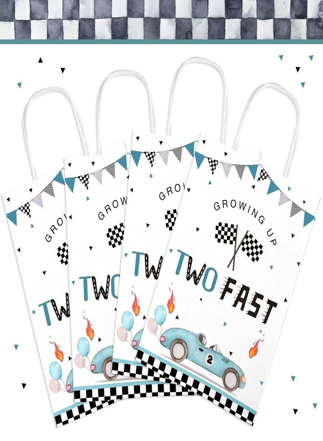Bolsome 24PCS Two Fast Racing Car Birthday Gift Bags with Checkered Tissue Paper, Blue Race Car Checkered Favors Bag with Handles for 2nd Birthday Party Supplies - Image 3
